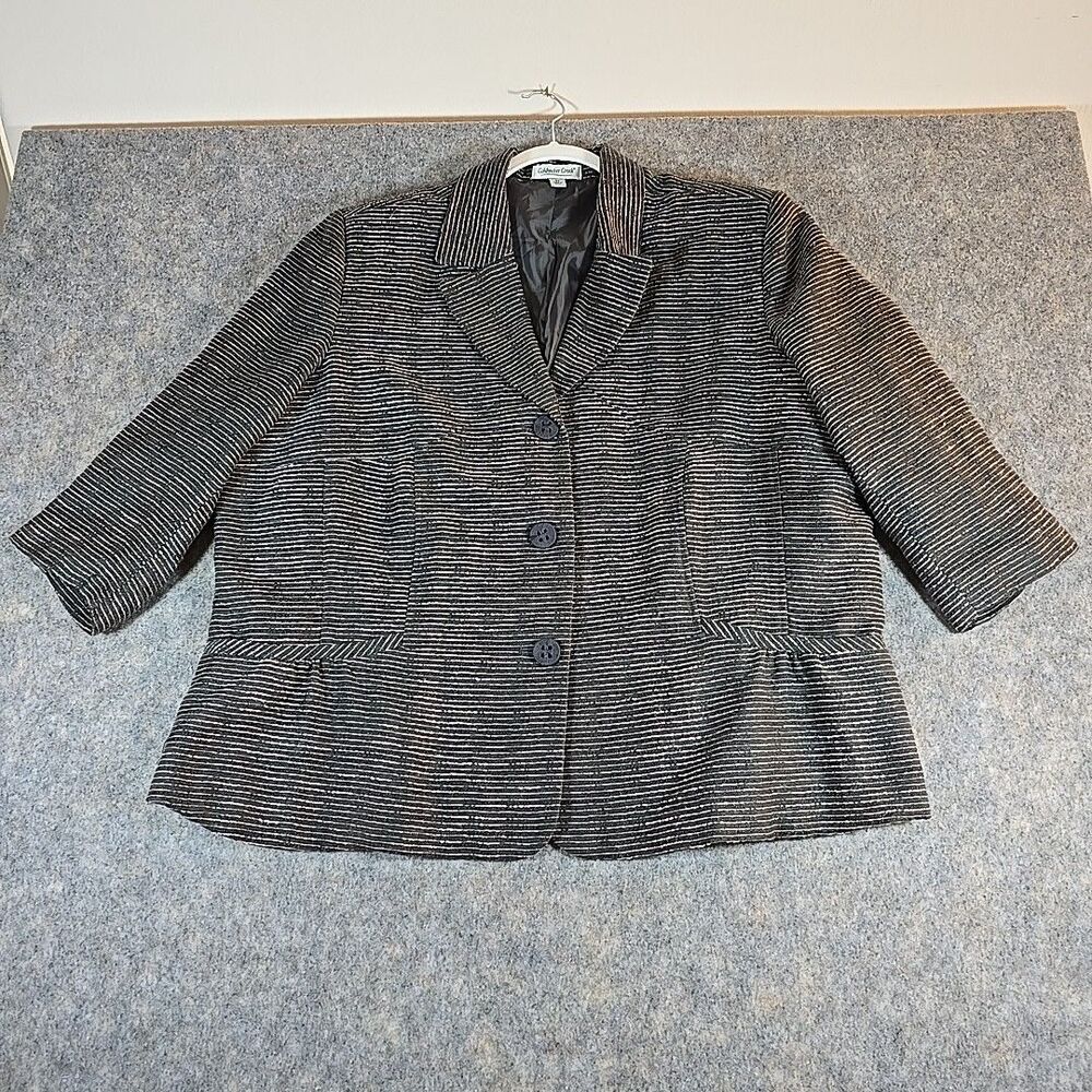 Coldwater Creek Gray with Pink Stripes Women's Blazer Jacket Size 3X Pockets